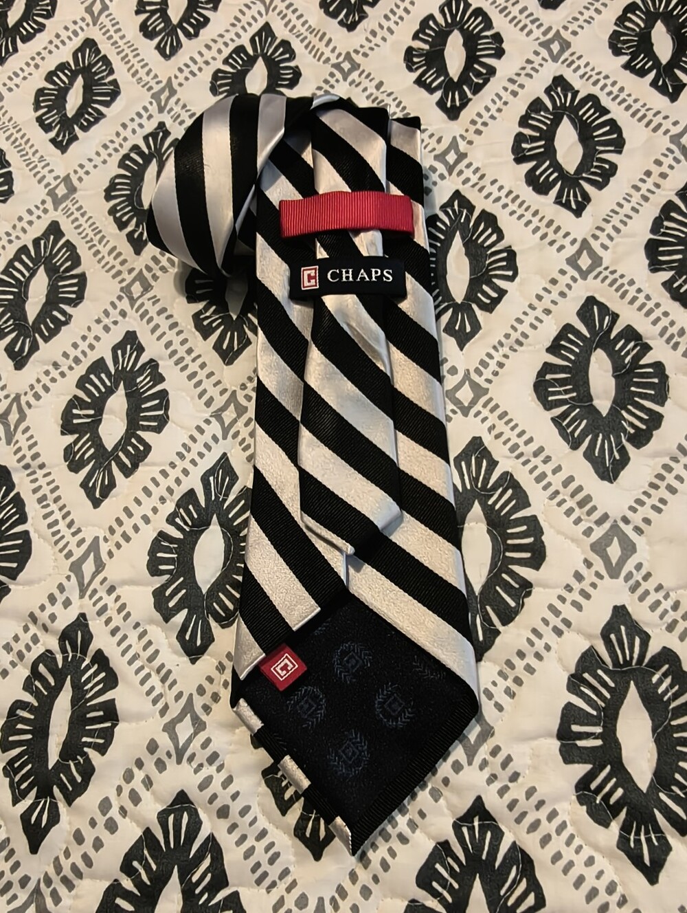 CHAPS Ralph Lauren Black & Silver Silk Tie